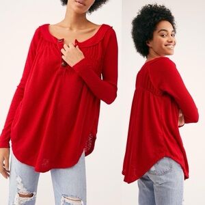 Free People‎ Must Have Thermal Henley in Red Top size small